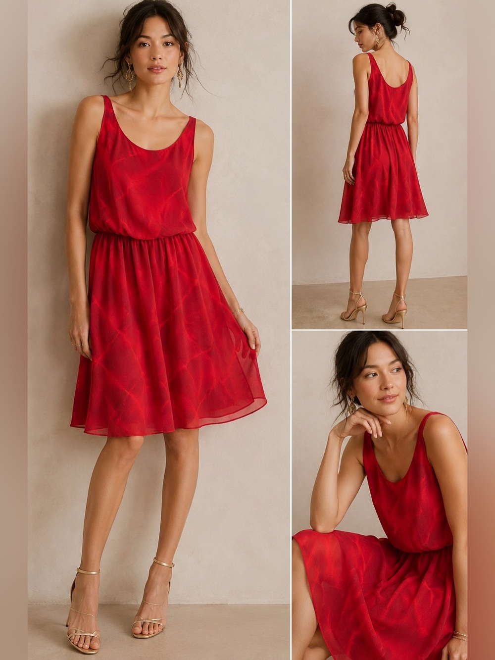 Alice + Olivia Red Sleeveless Scoop-Neck Midi Dress